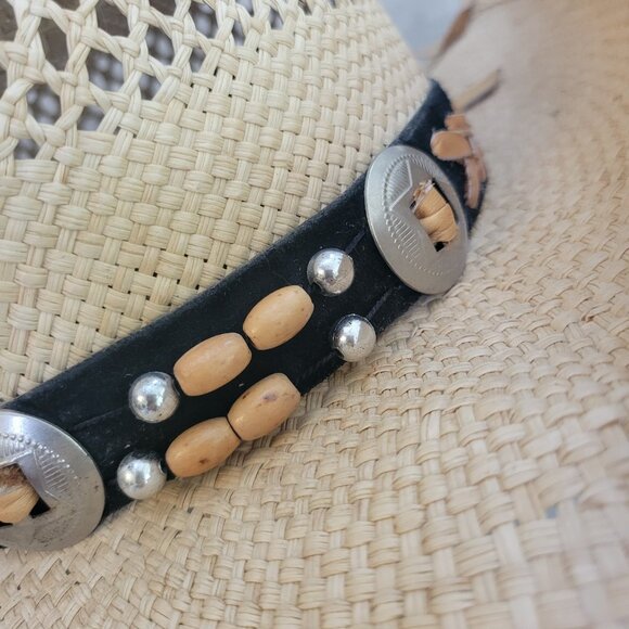 Bullhide Straw Cowboy Hat Womens Small Leather Beaded Concho Band Western Rodeo - Picture 13 of 15